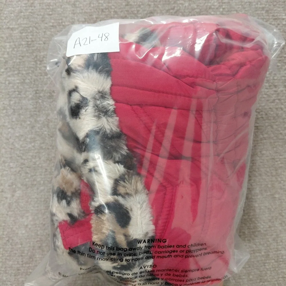 Pistachio Red Jacket Winter Coat with Leopard Faux Fur Trim Baby Girl 9M
